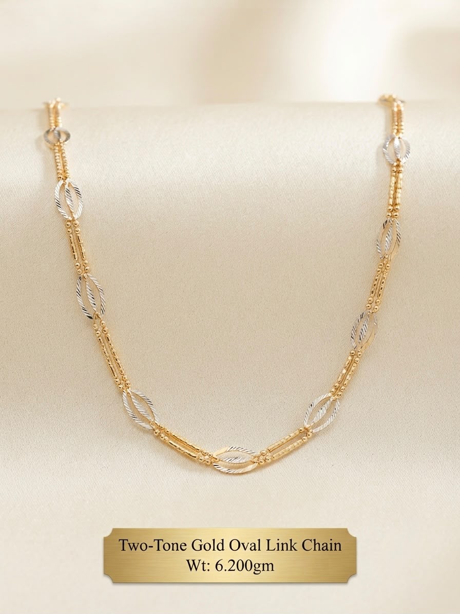 Two-Tone Gold Oval Link Chain — Weight: 6.200 g