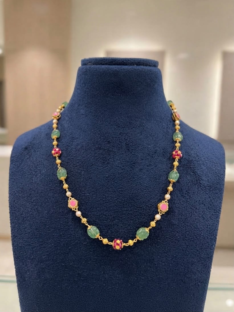 Emerald & Ruby Bead Necklace